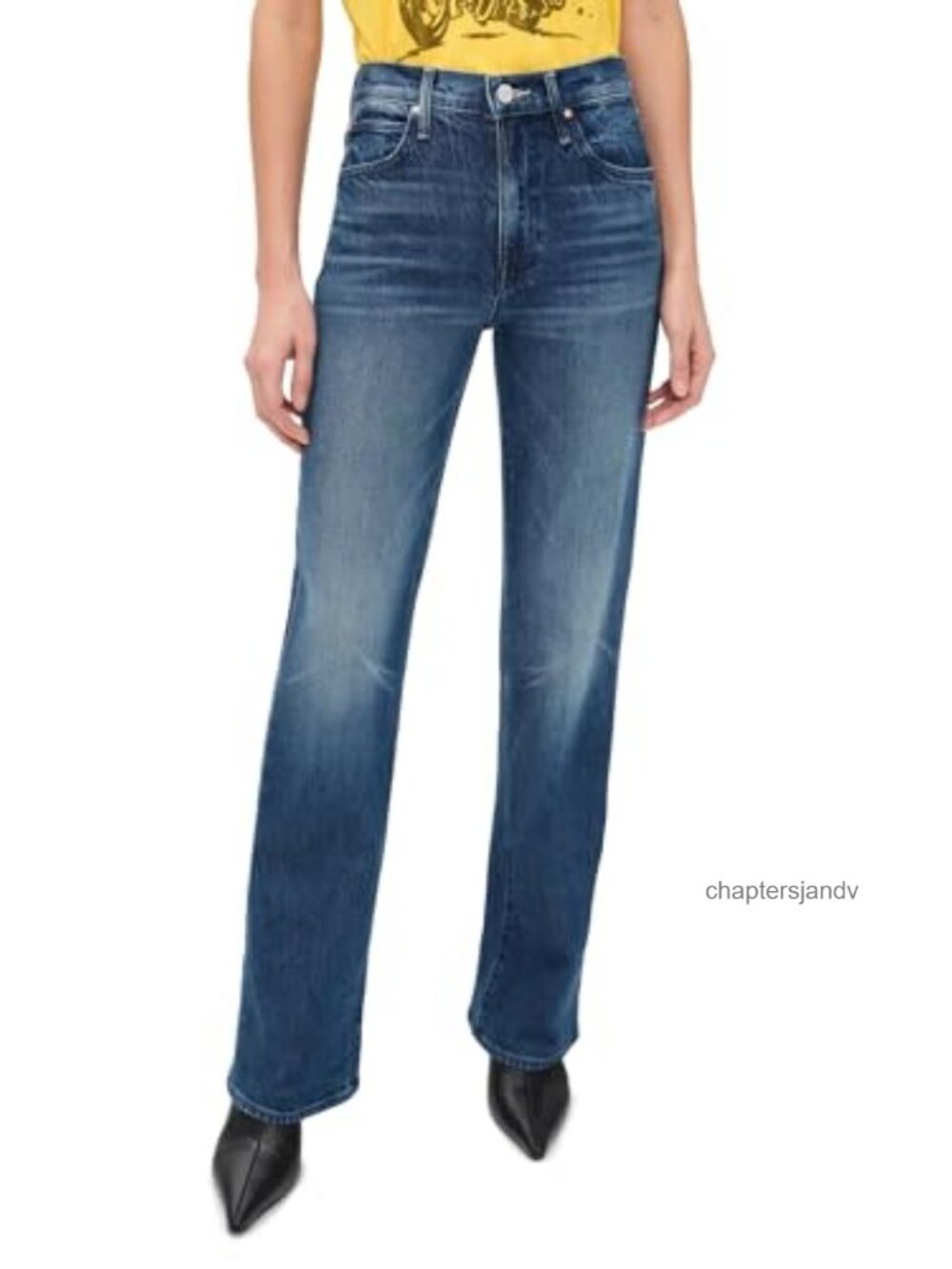 High Rise Straight Leg Jeans Mid Weight Low Stretch Denim 5 Pocket